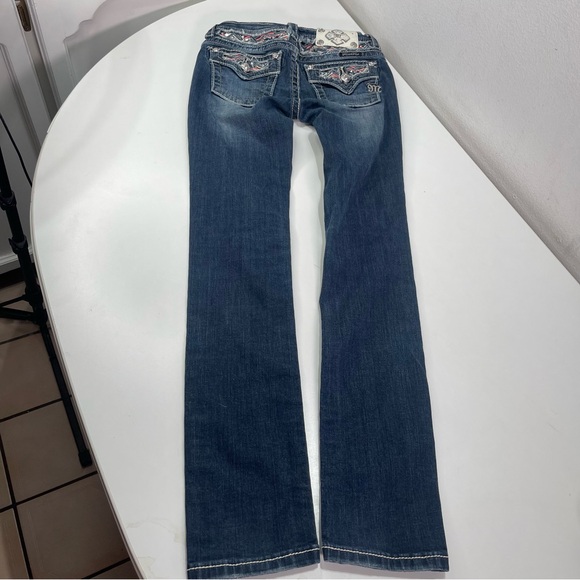 Miss Me Girls Youth 12 Skinny Denim Blue Jeans Pink Embroidery RhinestoneKE8247S - Picture 3 of 11